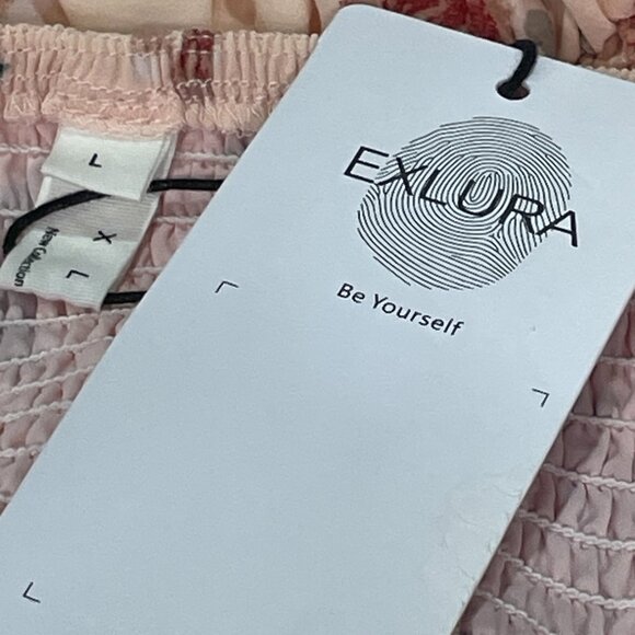 EXLURA (NWT) Empire 3/4 Sleeve Peasant Ruffle Mini Dress, Peach/Pink Multi - L - Picture 9 of 12